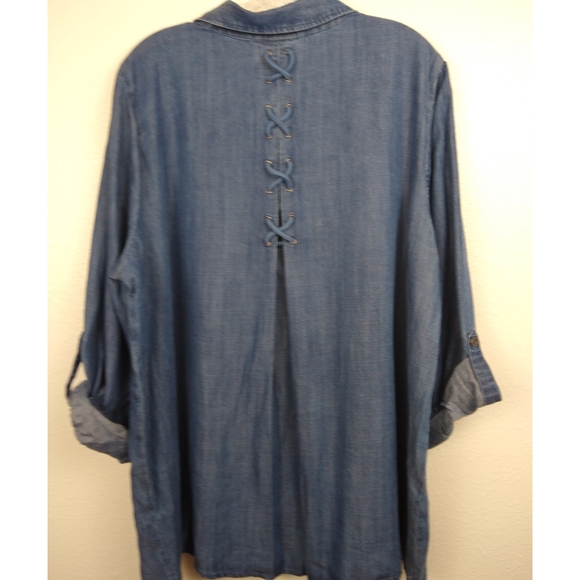 Style & Co Denim-Like Embroidered Shirt - Picture 5 of 6